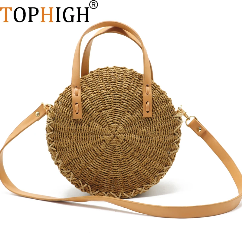TOPHIGH Соломенной Плетеной тесьмой на круглом носке пляжные сумки в винтажном