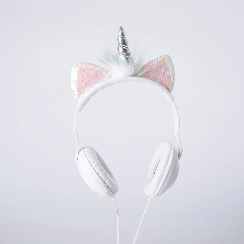 E6332-White JINSERTA Unicorns наушники милые кошачьи наушники для мобильного телефона MP3 pc tablet 3,5 мм Проводная гарнитура для детей и взрослых подарок - Цвет: E6332-White