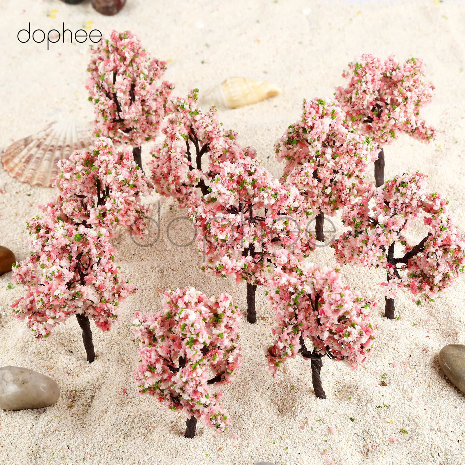 

dophee 10pcs model tree with pink flowers 11cm Trees Landscape OO HO Scale for Railroad Scenery scale mini Garden decoration