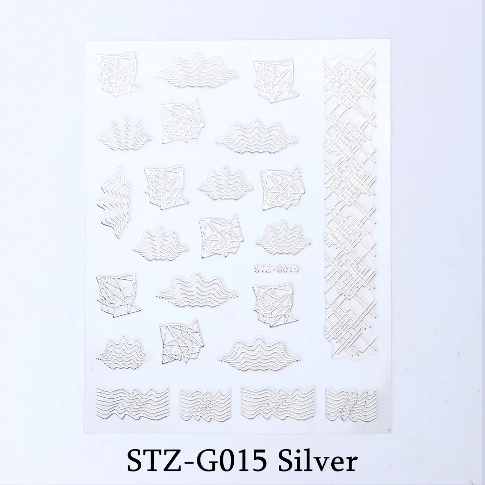 STZ-G015 Silver Золотая проволока, наклейки для ногтей, волнистая линия, слайдеры, серебряная полоскающая лента, Переводные картинки для дизайна ногтей, 3D клей, маникюрные украшения, BESTZG14-20 - Цвет: STZ-G015 Silver