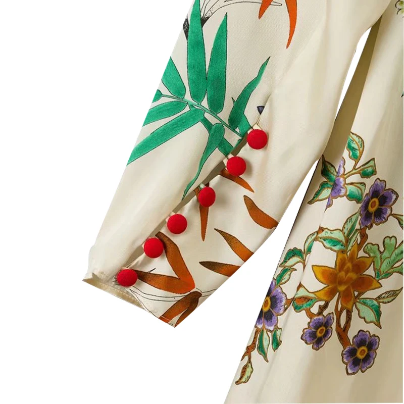 Осень Винтаж блузка Цветочный принт открыть свободные пояса КНОПКА рукав кимоно