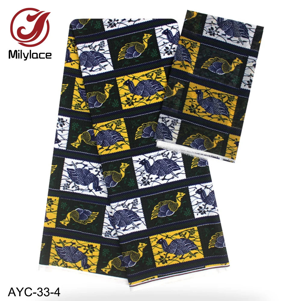 

Milylace African printing satin fabric 4 yards+digital printing chiffon fabric 2 yards wax printing fabric for clothes AYC-33
