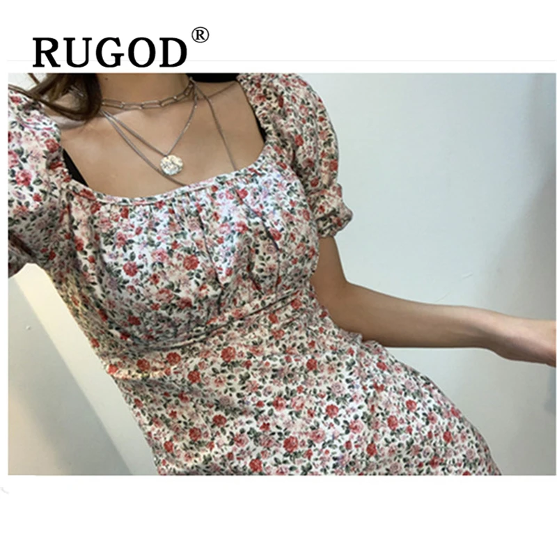 Женское платье RUGOD винтажное мини с цветочным принтом корейское шикарное офисное