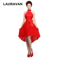women short front long back red sleeveless off special occasion sexy plus size high low prom dress party halter feminine dresses
