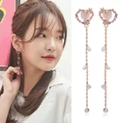 JIOFREE корейские милые розовые серьги-клипсы в форме сердца с кубическим цирконием длинные не проколотые серьги оптовая продажа ювелирных изделий