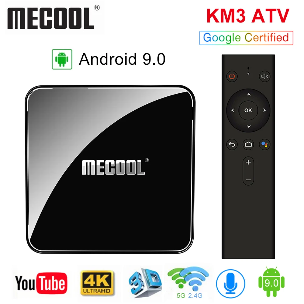 MECOOL 20 шт./лот сертифицированный Google Android TV Box KM3 ATV 9 0 4G/64G Голосовое