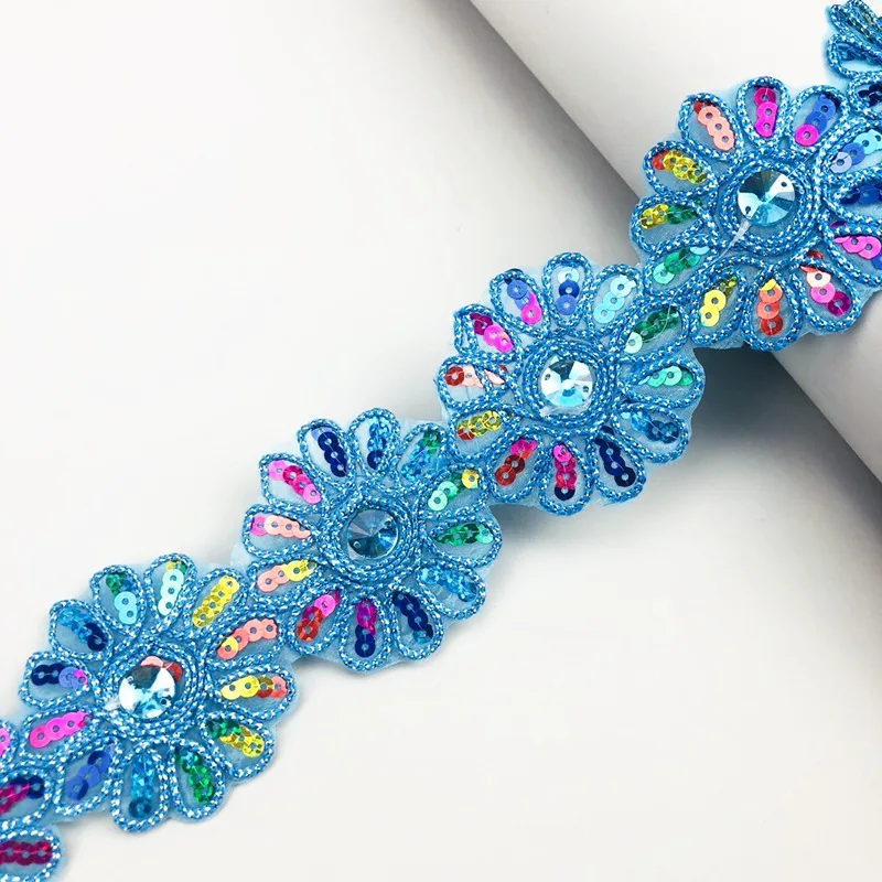 width 6cm National style vintage color sequin embroidery flower lace with glue DIY hanfu kimono doll cloth Handmade accessories | Дом и сад