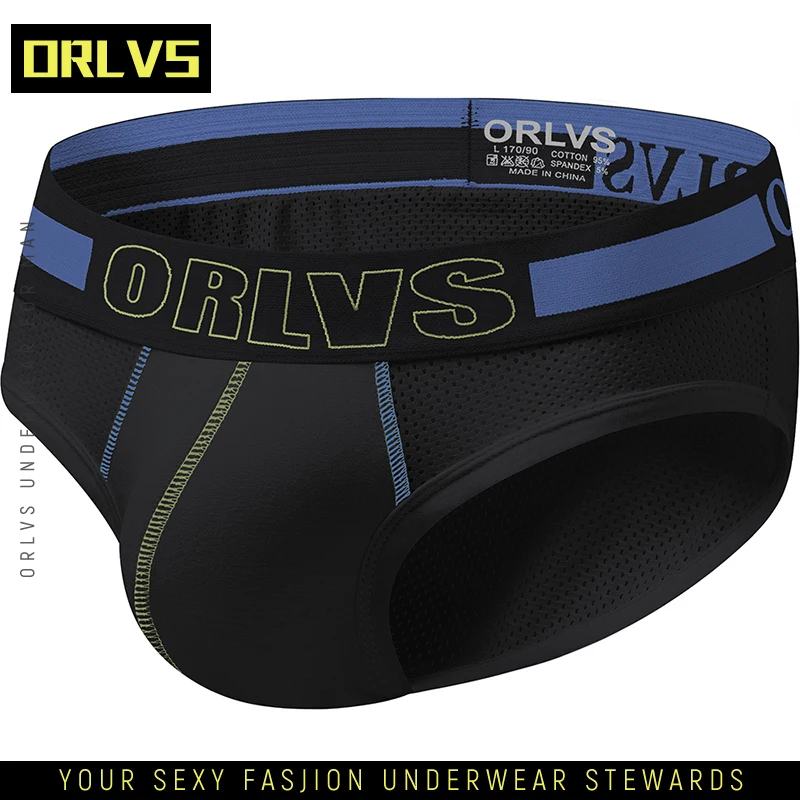 Мужские трусы брифы из сетчатой ткани ORLVS черные дышащие модала с низкой посадкой