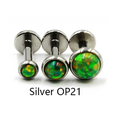 Silver OP21 1 шт. 16 г внутренняя резьба Опал Камень Лабрет Монро губы гвоздики кольцо опал уха хряща трагус спираль серьги пирсинг ювелирные изделия для тела - Окраска металла: Silver OP21