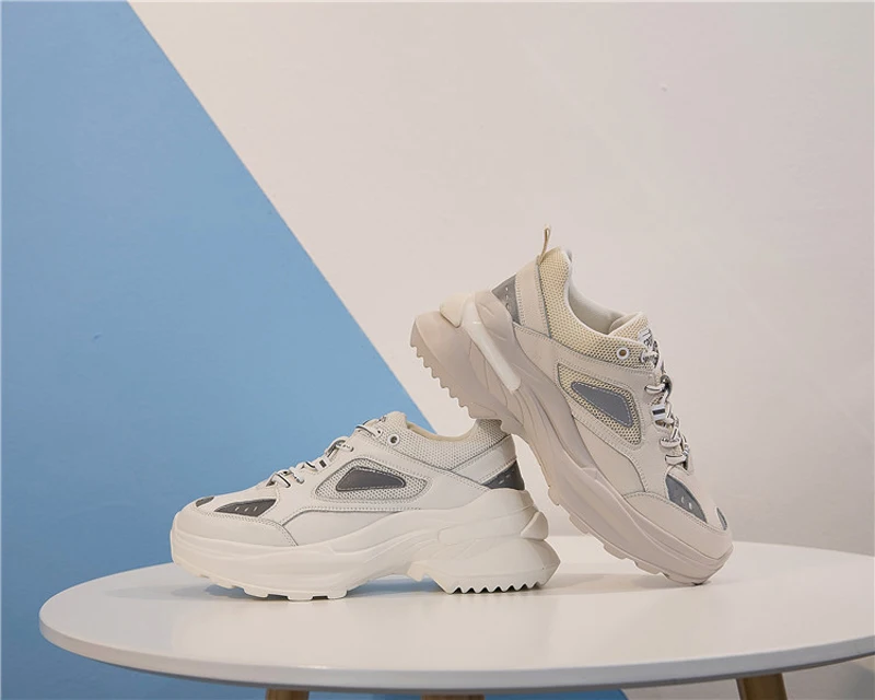 Jookrrix/Белая обувь; женские кроссовки на платформе; zapatos de mujer; коллекция года; сезон весна; натуральная кожа; chaussures femme; Женская обувь в стиле пэчворк
