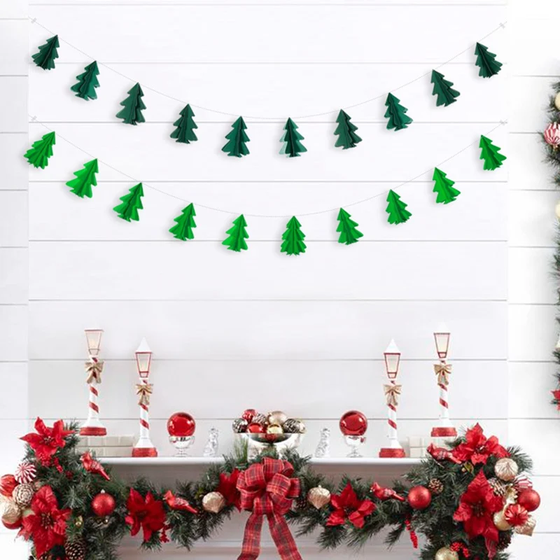 10 stereo mini small Christmas tree paper string pull flower hanging flag decorations garland zz | Дом и сад