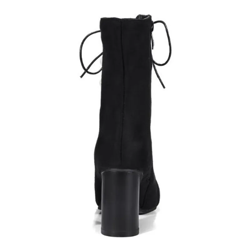 Autumn and winter New style fashion black sexy Pearl rivet Square head High-heeled Short boots Cashmere Keep warm Women Boots