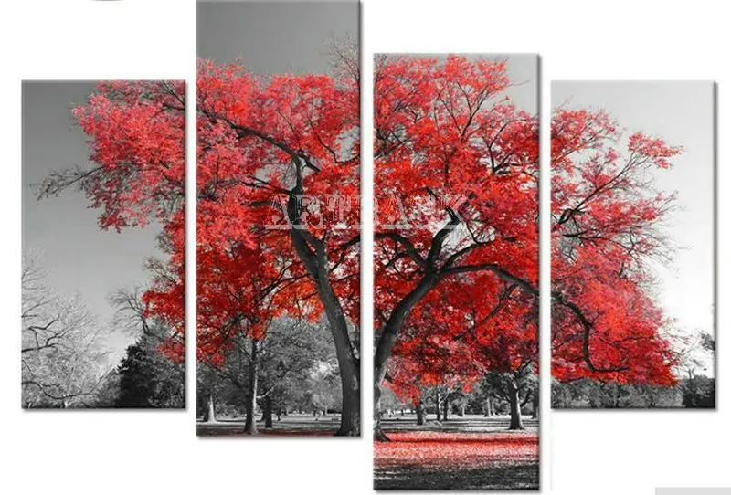 

New 5d diy diamond painting tree icon red leaves full square drill diamond embroidery landscape mosaic painting 4pcs / set