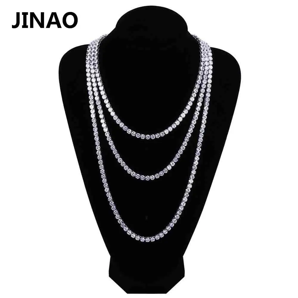 silver JINAO 1 ряд цвета: золотистый, серебристый Цепочки и ожерелья ААА кубического циркония с креплением микро-паве все для тенниса с украшениями в лаборатории CZ камни Цепочки и ожерелья для Для мужчин Для женщин - Окраска металла: silver
