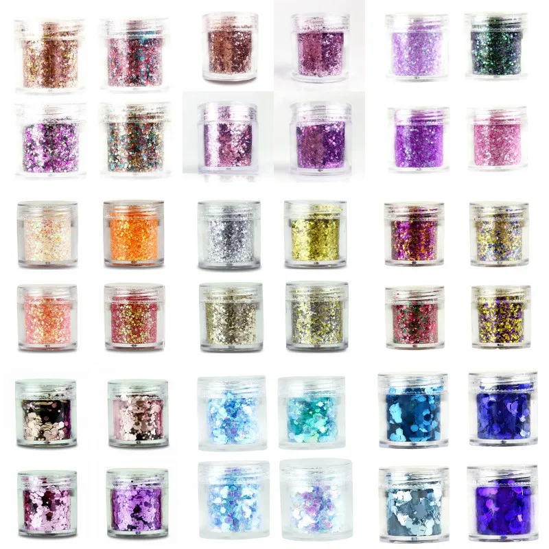 

4 boxes/Set Chunky Nail Glitter Powder 23 Colors Mix Hexagon Glitter Dust Sequins Sparkling Chunky For Body Face Tattoo 10ml/box