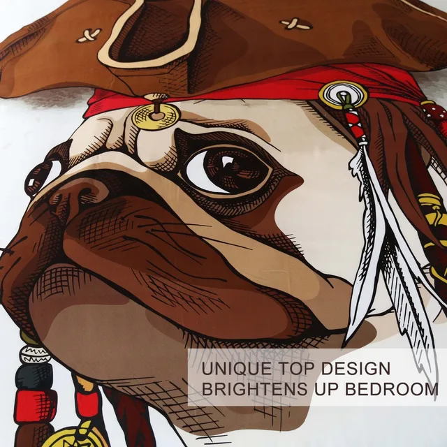 BlessLiving Pirate Pug Bedding Set Cartoon Dog Duvet Cover for Kids Adult Brown Bedspreads Cool 3-Piece Home Textiles Queen 3
