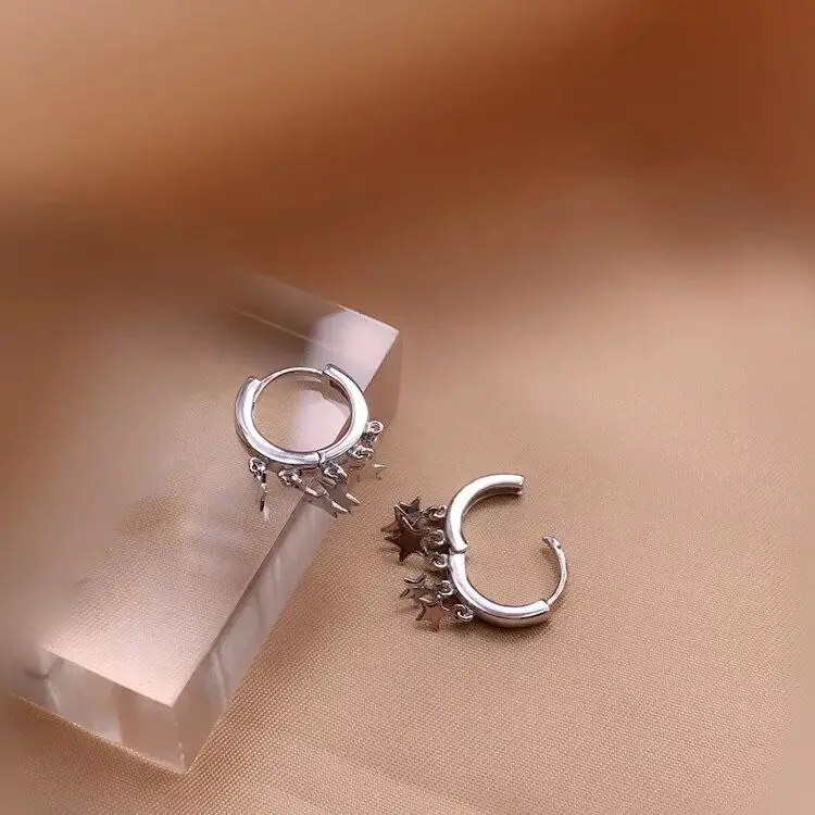 Новые серьги из стерлингового серебра 925 пробы с круглой звездой и кисточками, кольцо для ушей, Пряжка для ушей, дикая индивидуальность, женские серебряные серьги, ювелирное изделие