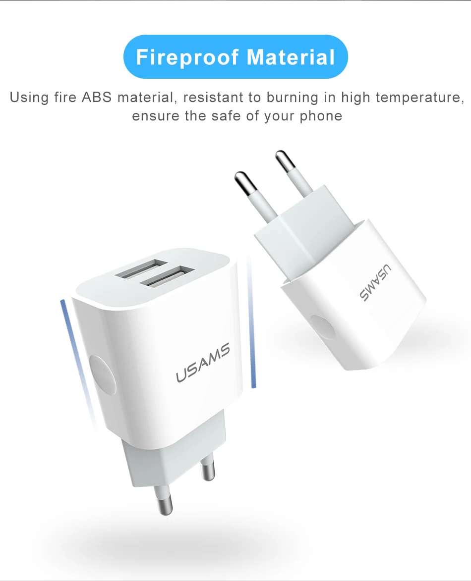 USAMS 2 Порты USB Зарядное устройство 5V 2.4A полностью EU/UK Стандартный мобильного телефона универсальный переносной usb-адаптер для стены Зарядное устройство для iPhone samsung