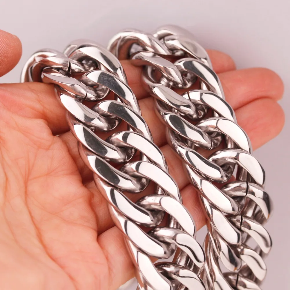 Ожерелье мужское из нержавеющей стали с крупными панцирными кубинскими звеньями