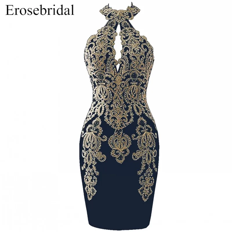 Уникальные черные короткие платья для выпускного вечера Erosebridal с лямкой через шею vestido de festa с молнией сзади, официальные женские платья, одежда ZCP-65T - Цвет: Picture Color