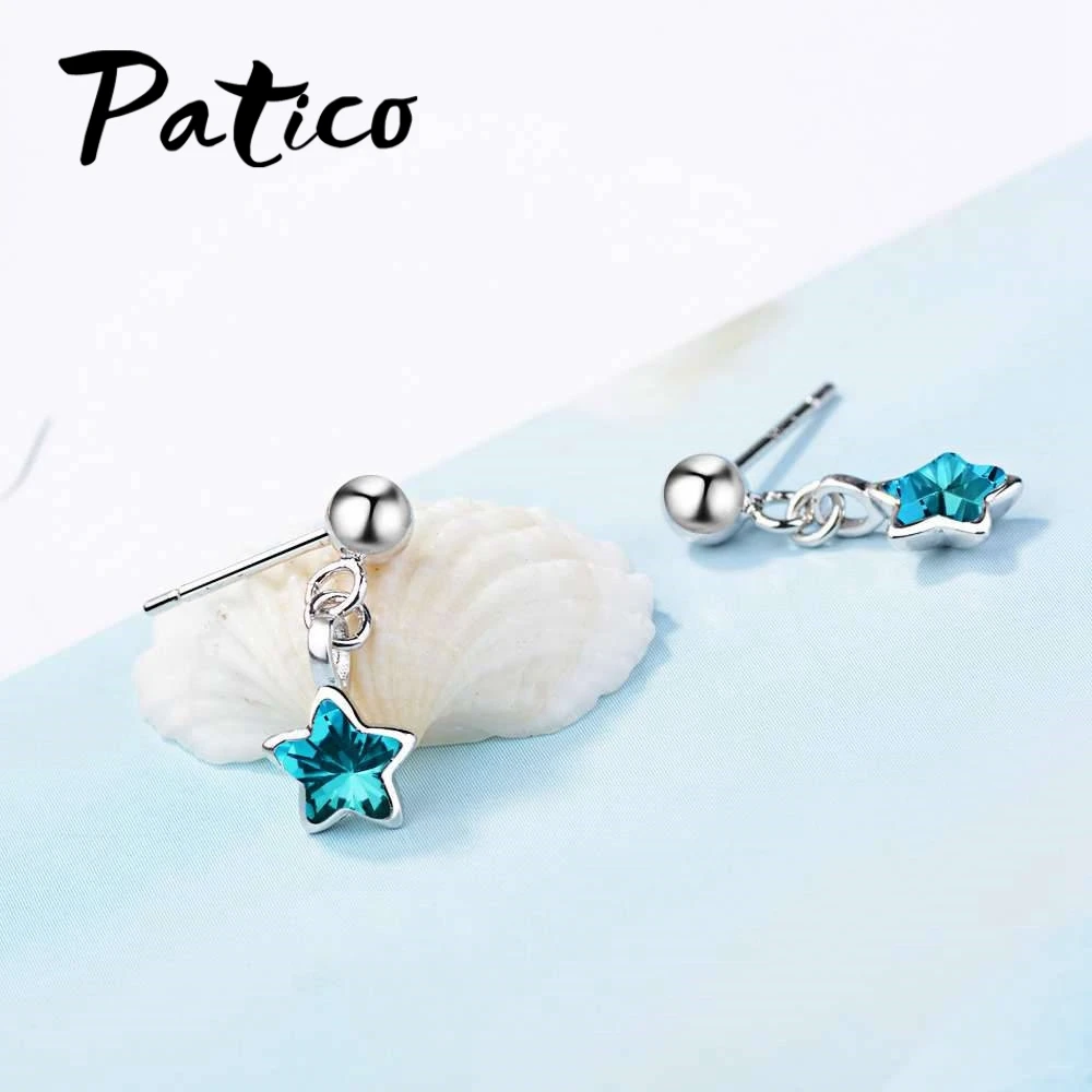 Женские серьги вечерние серебра 925 пробы с подвеской в виде синей