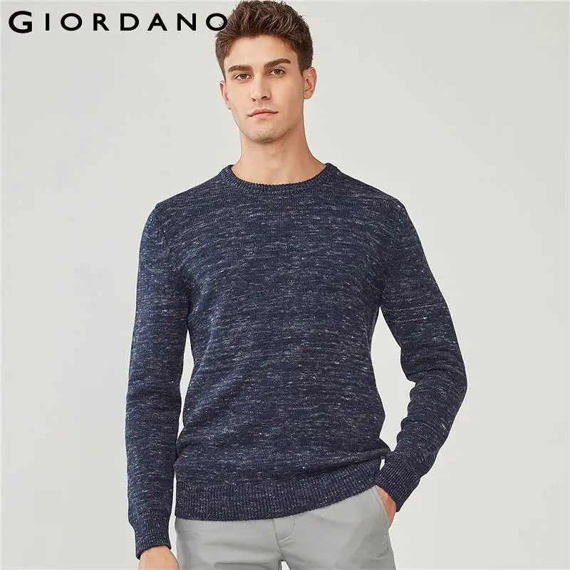 Giordano мужской вязаный пуловер с круглым воротом и длинными рукавами, имеет три варианта окраса и широкий размерный ряд