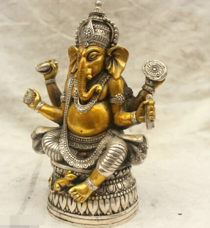 Китайская тибетская культура серебряная бронза Ganapati Ganesh статуя лорда Ганеши Buddha