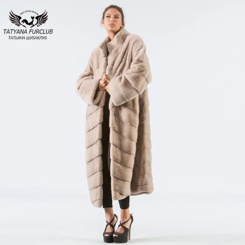 Tatyana, Новое поступление, Женское пальто из натурального меха норки, X-Long, 115 см, длинное пальто из меха норки, модная зимняя теплая свободная меховая верхняя одежда для девушек