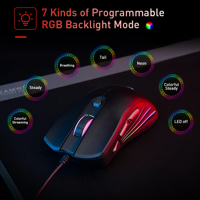 Говит игровая мышь 7200 dpi программируемая 7 кнопок RGB с подсветкой USB Проводная оптическая мышь Chip-PMW3212 геймера для ПК компьютера ноутбука