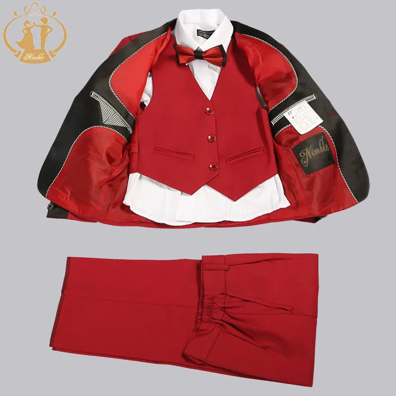 Nimble/костюмы для мальчиков Свадебный костюм Enfant Garcon Mariage/костюм для мальчиков и девочек, детские костюмы на свадьбу, блейзер выпускные костюмы для мальчиков 3 шт./компл - Цвет: red boy suit