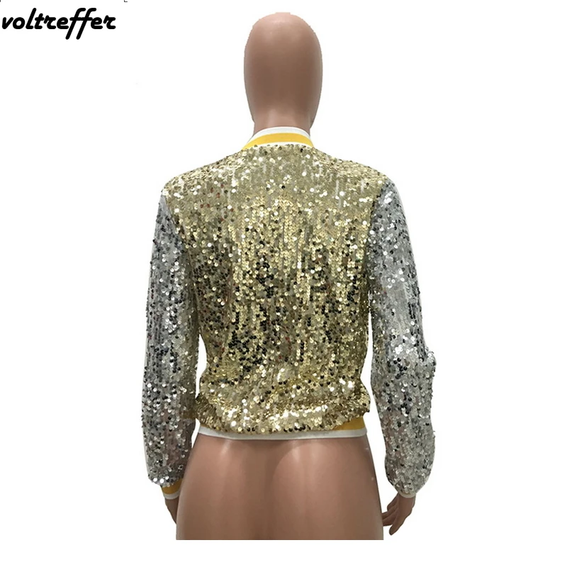 Роскошное блестящее пальто-бомбер с золотыми блестками для женщин кардиган в
