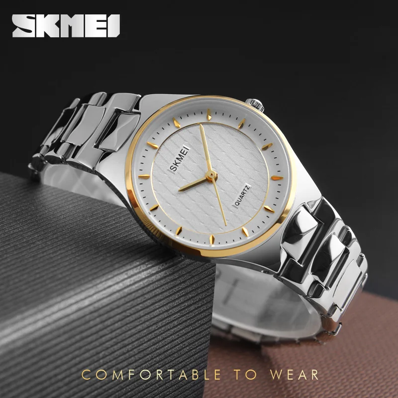 Luxury Brand SKMEI Women's Stainless Steel Quartz Watches Fashion Casual Wristwatches Waterproof Folding Clasp Outdoor Watch | Наручные