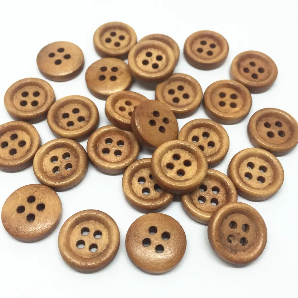 100pcs 13mm Wood 4 Holes Buttons Natural Light Brown Round Sewing Button Embellishments DIY Crafts For Scraf Bags Decorations | Дом и сад