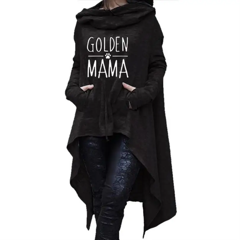 

GOLDEN MOM Letters Print Long Irregular Hoodies For Women Kawaii Hoodies Sweatshirt Femmes Tops Pattern Clothings Hoody Print