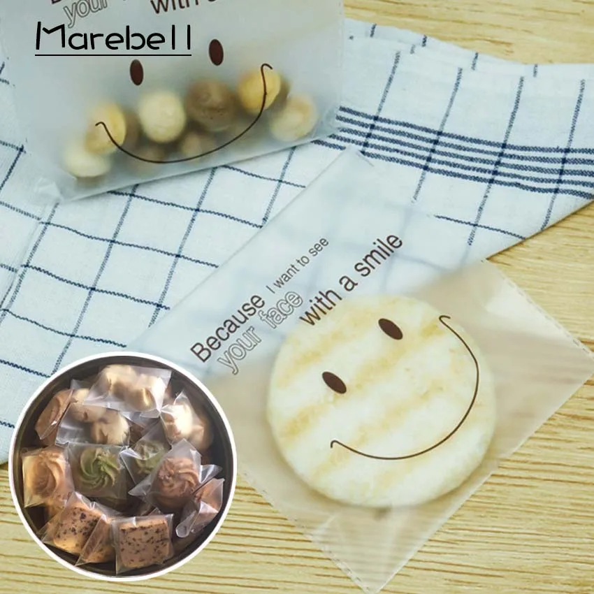 Marebell 14x14 см 50 шт Упаковочные пакеты для печенья матовые Hyaline смайлик форма