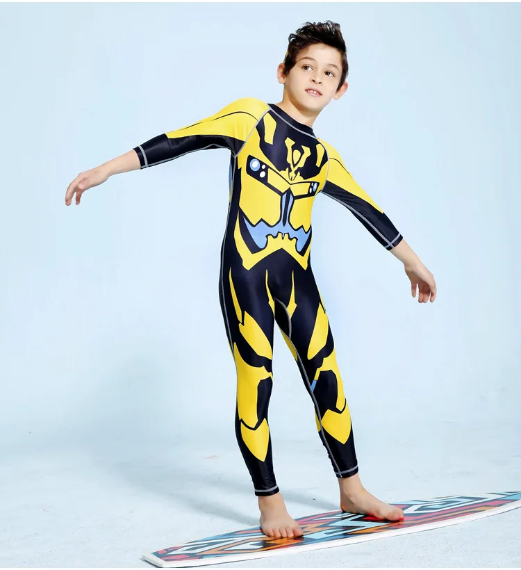 Цельный Детский купальник для мальчиков купальный костюм с длинными рукавами