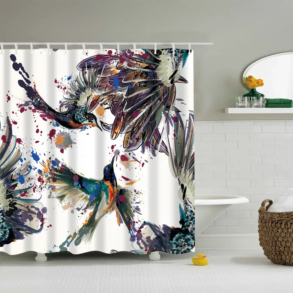 

Gorgeous Digital Paradise Bird Printing Shower Curtain Bathroom Polyester Fiber Fabric Waterproof Shower Curtain Decor 180x150cm