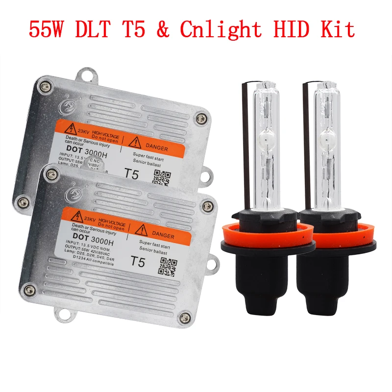 Оригинальный 55W DLT Cnlight HID набор ламп 4300K 5000K 6000K Лампа H1 H3 H7 H11 9005 D2H лампа T5 балласт
