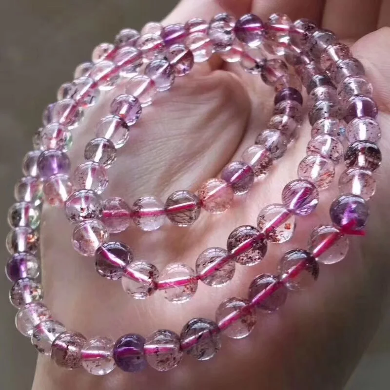 6 4 мм натуральный супер семь Мелодия камень рутилированный кварцевый браслет