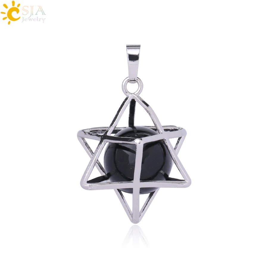 Black Onyx Pendant CSJA Натуральный камень гексаграмма подвески, заряжающие энергией Цепочки и ожерелья Религия символ медитации рейки Меркаба кулон для Для женщин Для мужчин ювелирные изделия F876 - Окраска металла: Black Onyx Pendant