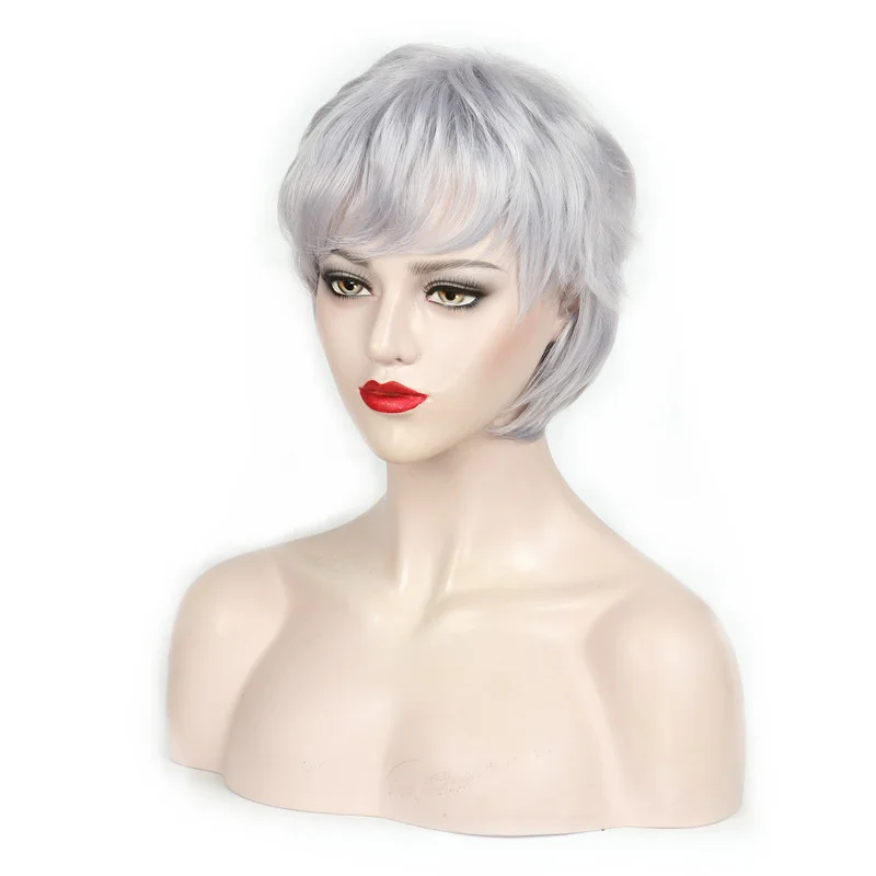 MSI Wigs прямой короткий парик для пожилых женщин Серебряный белый серый синтетические парики с челкой натуральный коричневый Омбре волос парик