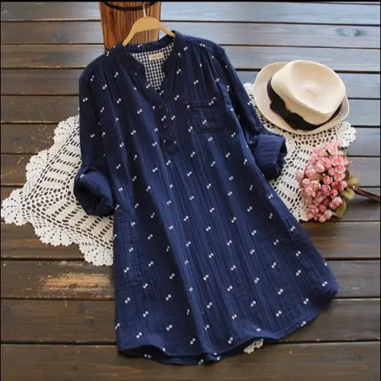 Женская рубашка с длинным рукавом из хлопка и льна|mori girl|autumn womencotton linen |