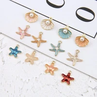 10pcs coloful nautical starfish shell with imitation pearl enamel charms diy bracelet necklace jewelry accessory diy craft