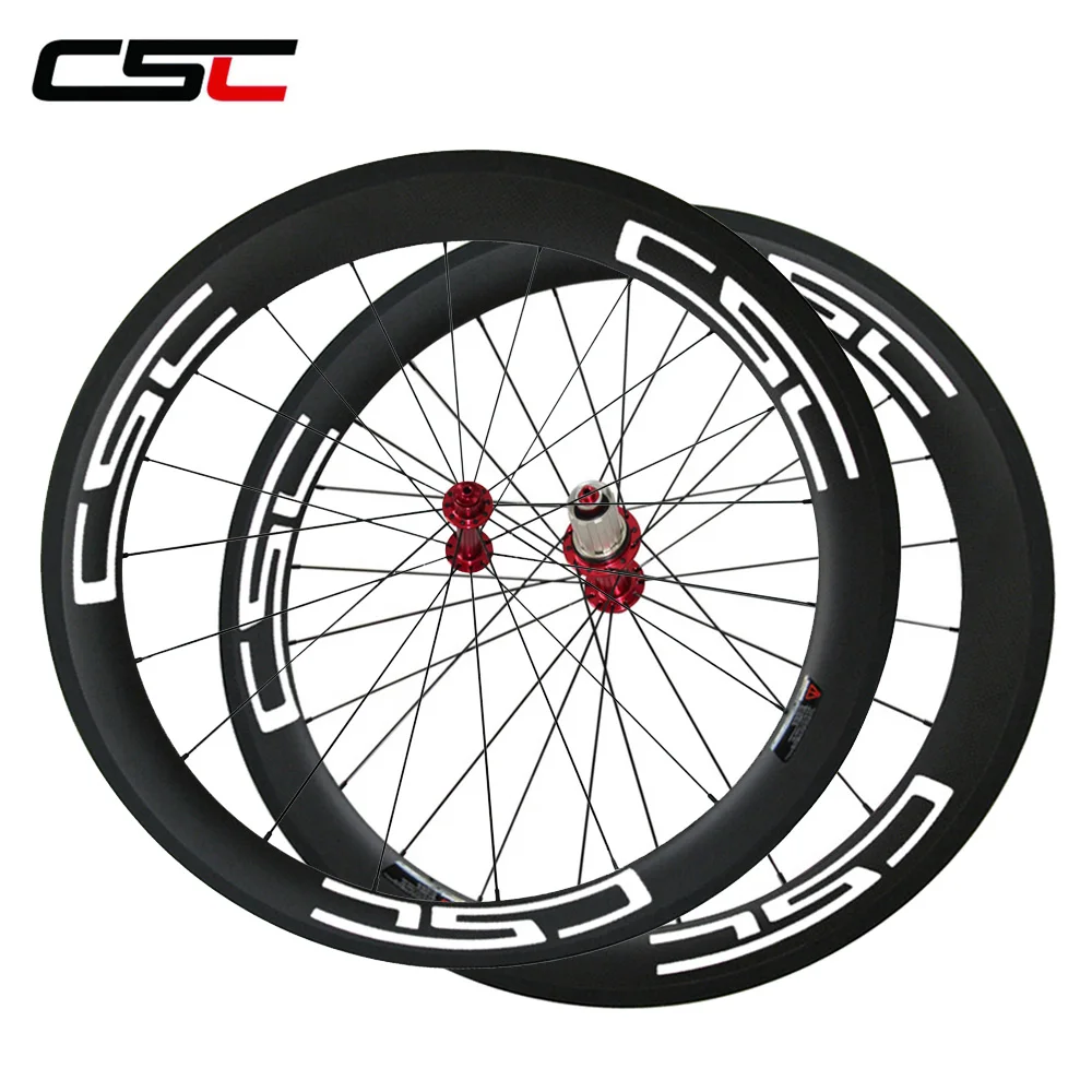 

CSC 700C 1460g depth 60mm wide 23mm Tubular carbon bike wheels with Powerway R13 hub mac 424 Pillar 1420 sapim cx ray spokes