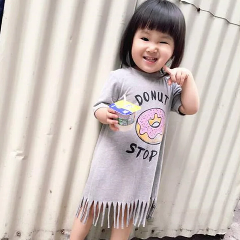 Лето стиль мать дочь соответствующие платья хлопок письмо пончик печать мода