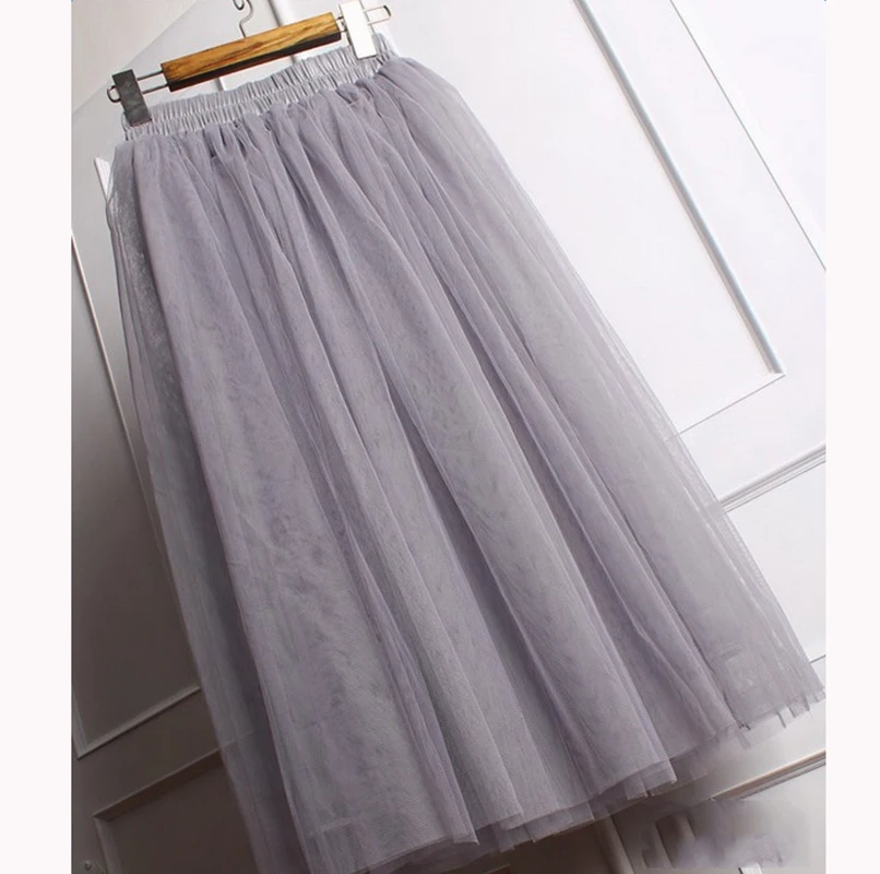 Women High Waist Mesh Long Skirt Flared Ball Gown Skater Maxi Tutu Tulle Skirts Womens saia longa Vintage faldas | Женская одежда