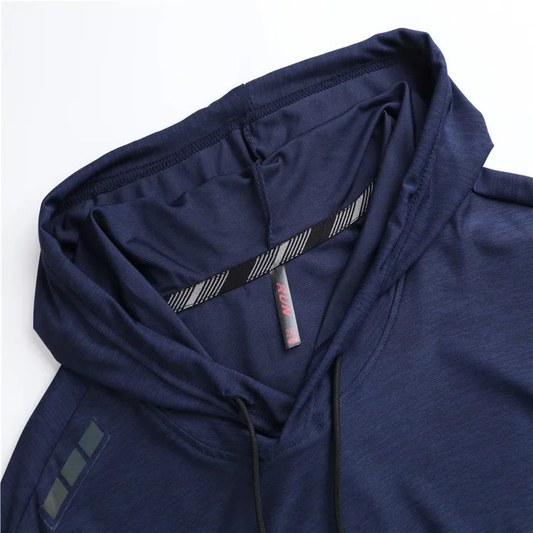 Men Running Hoodie Shirts Fitness Sweatshirt Quick-dry Jersey Gyms Clothing Short Sleeve Training Top Male Sports T Shirt