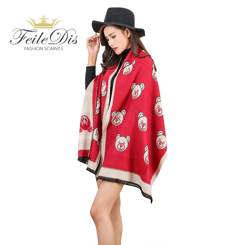 

[FEILEDIS]fashion cartoon warm scarf lady autumn winter double-sided thickened cashmere shawl scarf