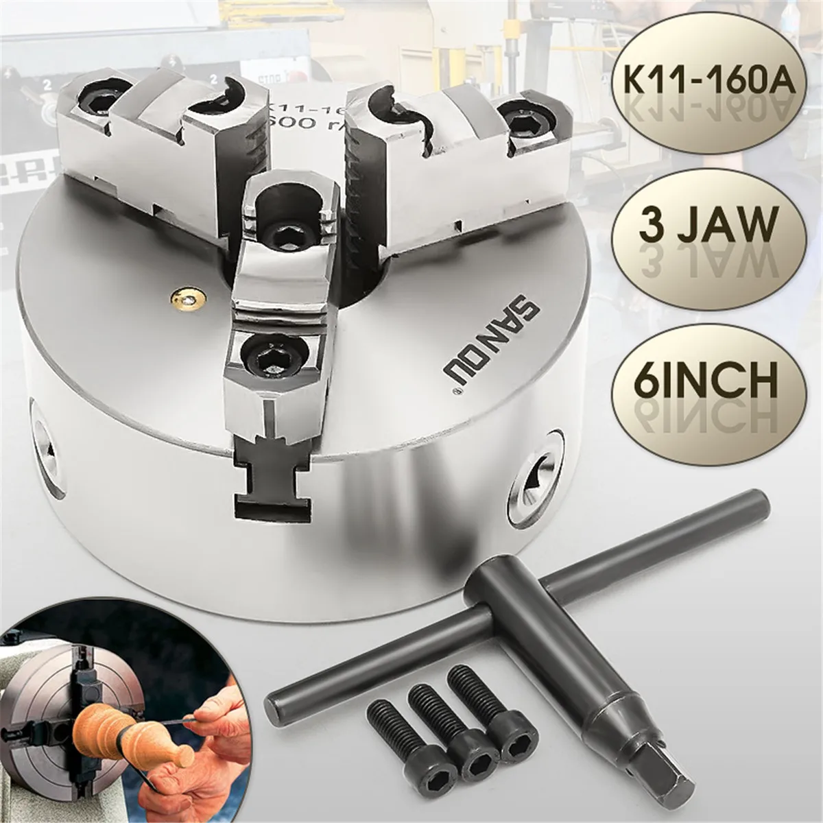 SANOU K11-160A токарный патрон 3 челюсти 160 мм самоцентрирующиеся и реверсивные части токарного станка