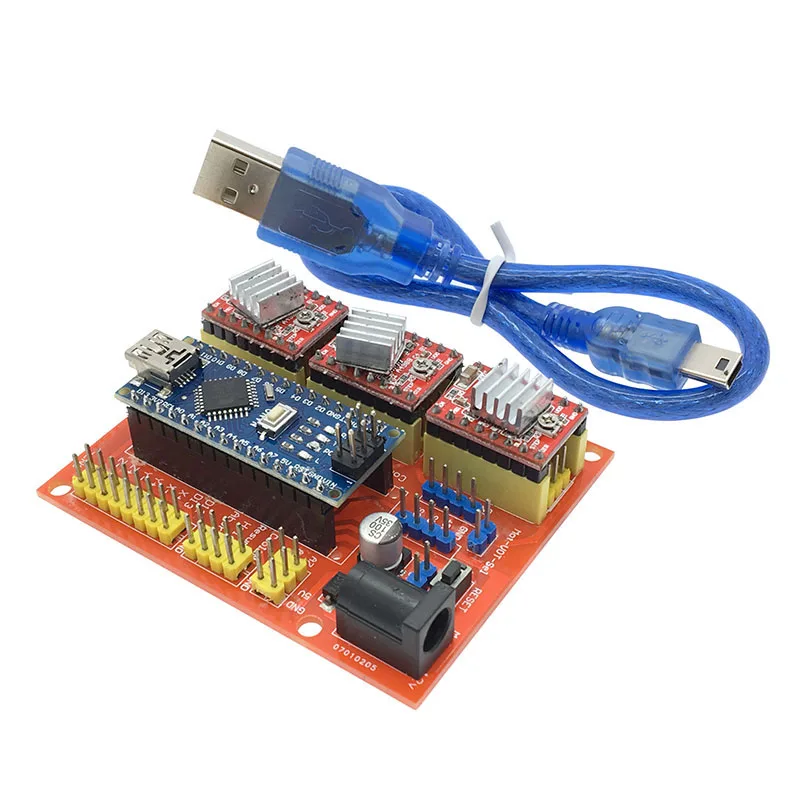 Щит с ЧПУ V4 Плата расширения+ NANO 3,0 с usb для Arduino+ 3 шт. Драйвер шагового двигателя A4988/DRV8825/AT2100 комплект для 3d принтера